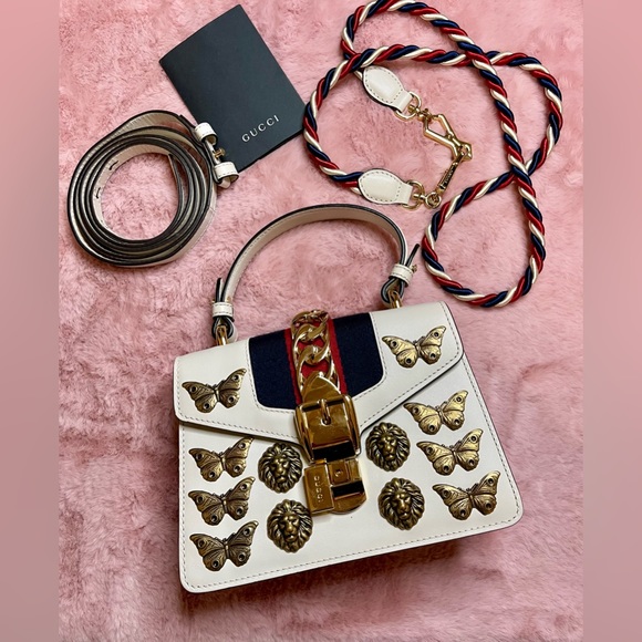 GUCCI Sylvie Top Handle Bag Embellished Leather Mini - Picture 13 of 13